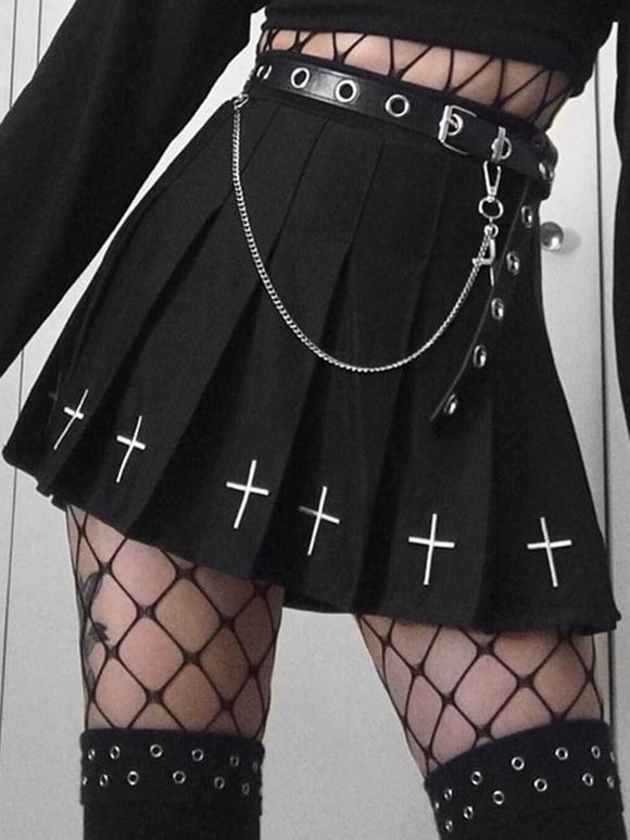 Black Gothic Skirt Chain Polyester Retro Dress Novameme