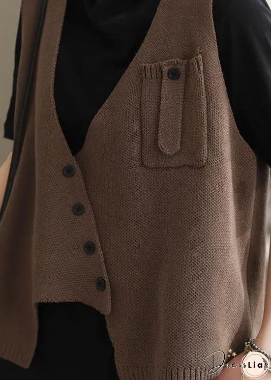 Style Coffee Asymmetrical Patchwork Knit Vest Sleeveless