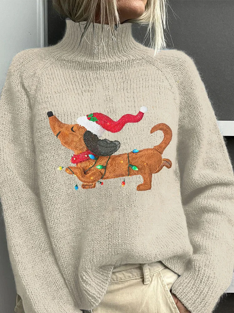 Women's Merry Christmas Cute Dog Print Sweater