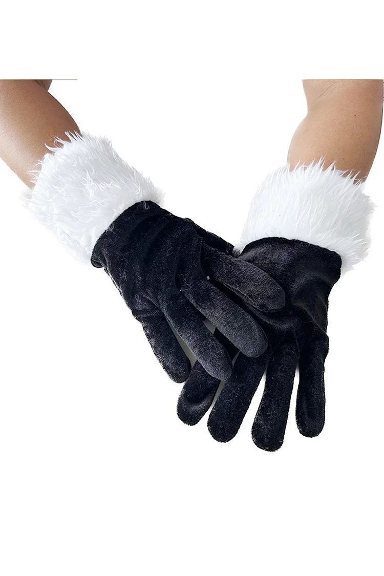 Colorblock Faux Fur Velvet Patchwork Gloves