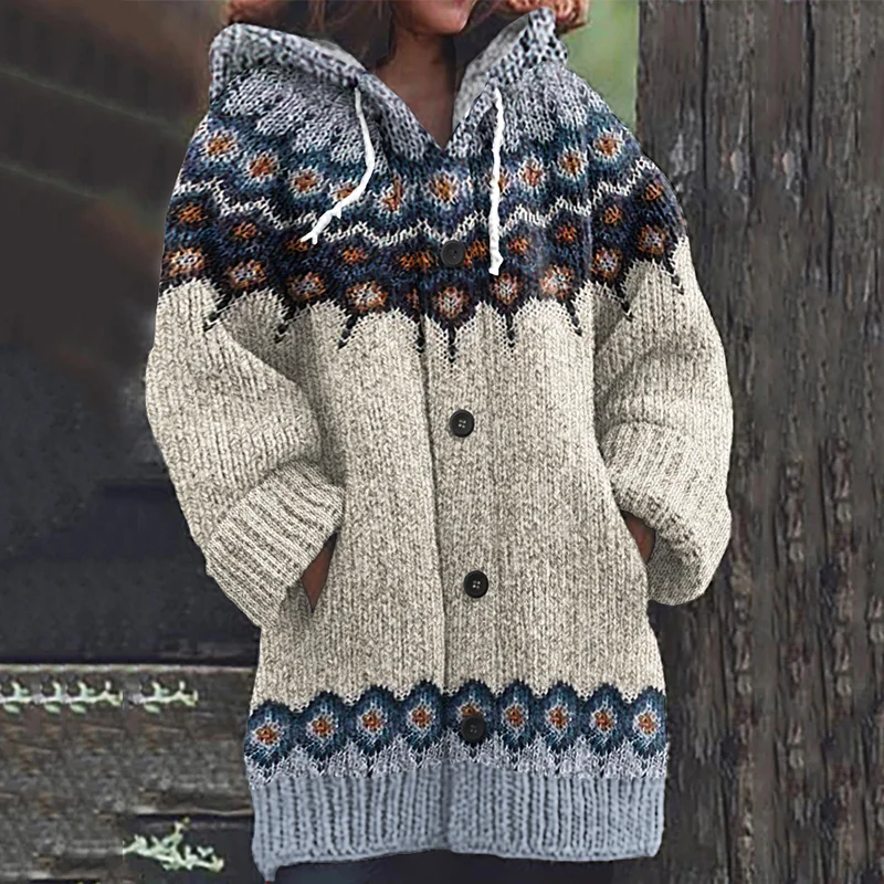 Vintage Jacquard Icelandic Warmth Knit Print Women's Sweater