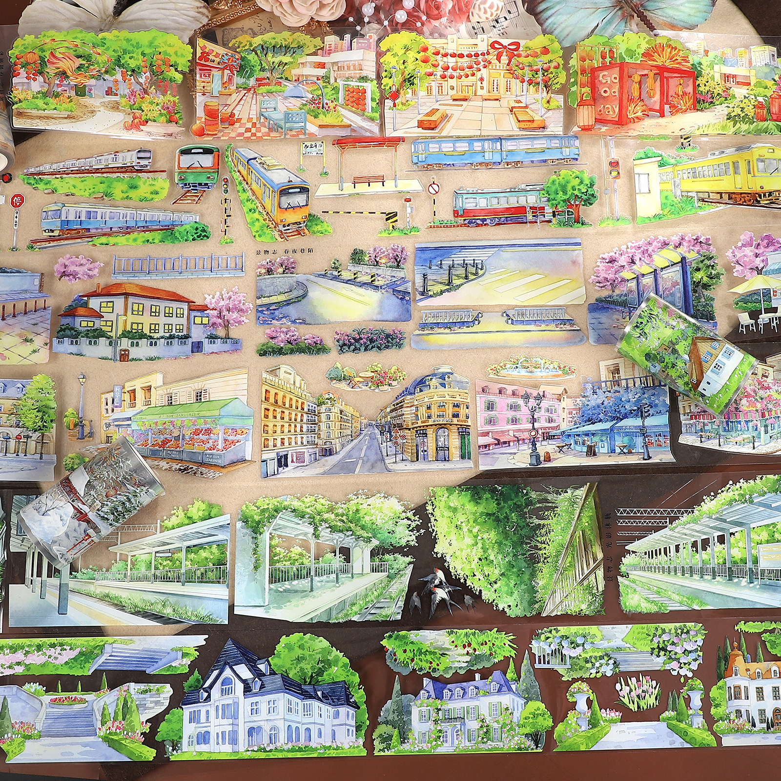 PET 테이프 - 70mm-80mm/5m 빈티지 식물 나무 꽃 거리