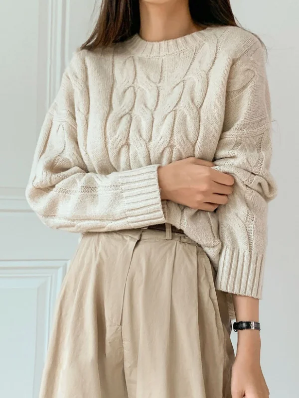 Nigikala Nigikala And Winter Women's Jersey Sweater Loose Round Neck Solid Color Trendy Knitted Shirt