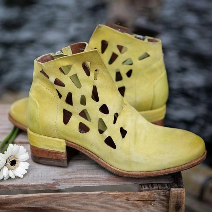 Women's Solid Color Hollow High-Heeled Boots