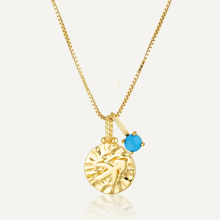Olivenorma Zodiac Sign Round Coin Birthstone Pendant Necklace