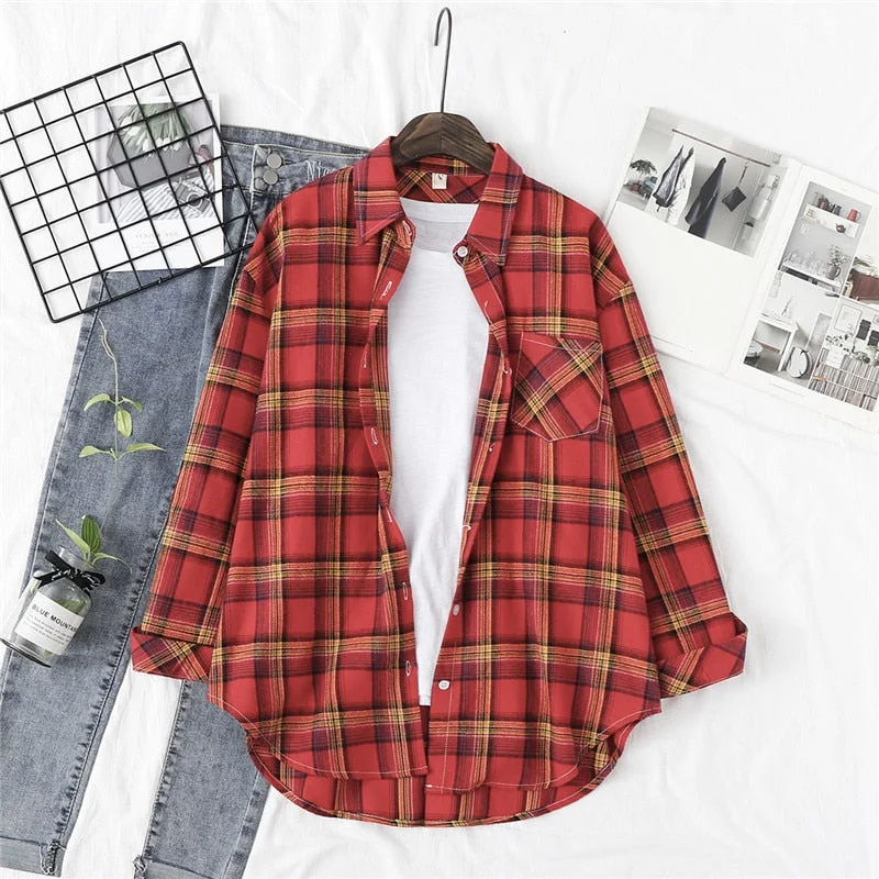 Women Blouses Shirts Womens Tops And Blouses 2020 Womenswear Long Sleeve Clothing Button Up Down Shirt Plaid Korean Female New