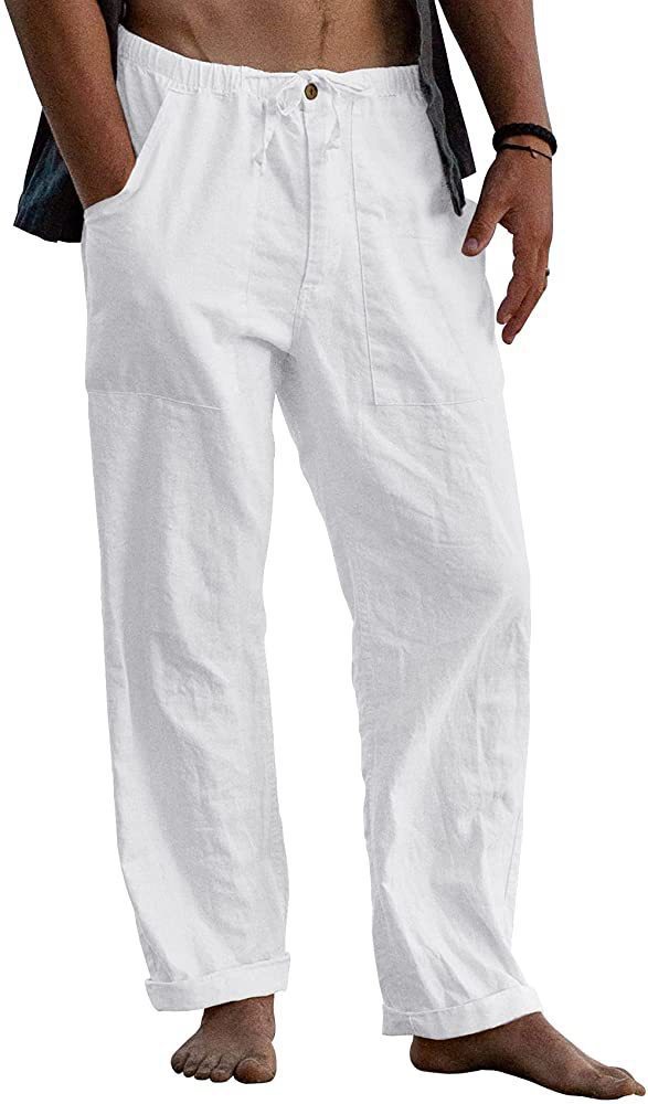Men's Linen Pants Yoga Beach Loose Casual Summer Waist Drawstring Loose Pants-JRSEE