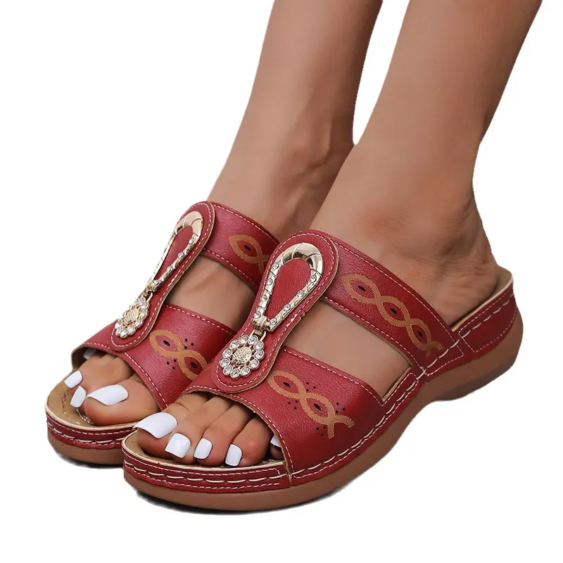 Yyvonne Drill Exclamation Mark Slippers Women's Shoes Large Size Casual Pedaling Sewing Thread Slope Striped Sandals