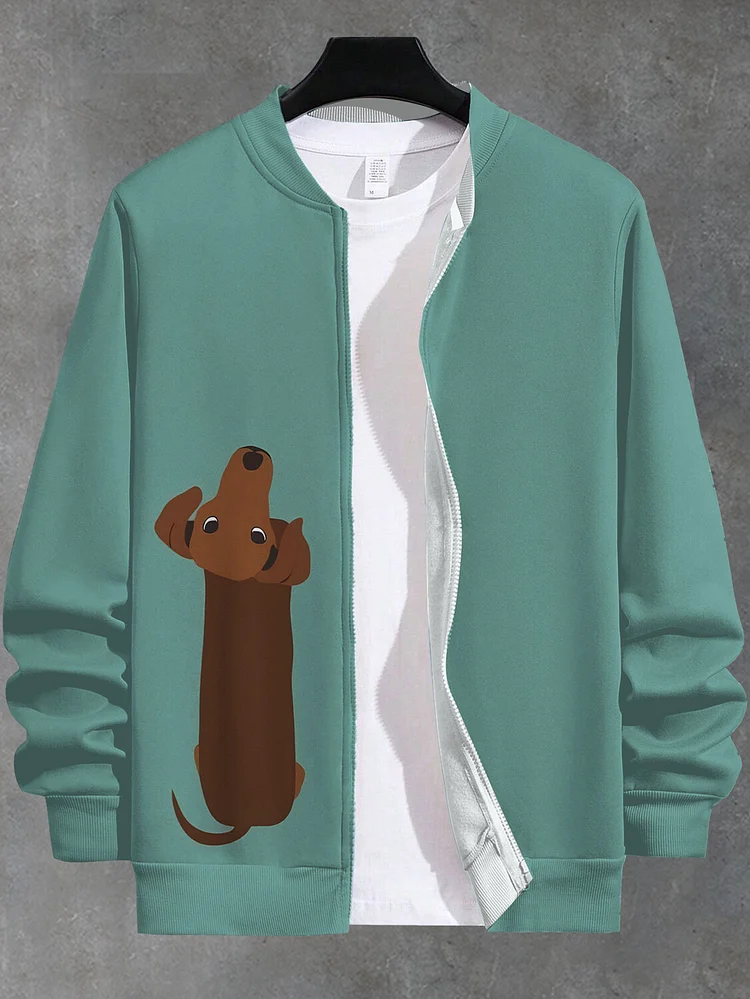 Men's Funny Dachshund Graphic Print Casual Zip Up Jacket