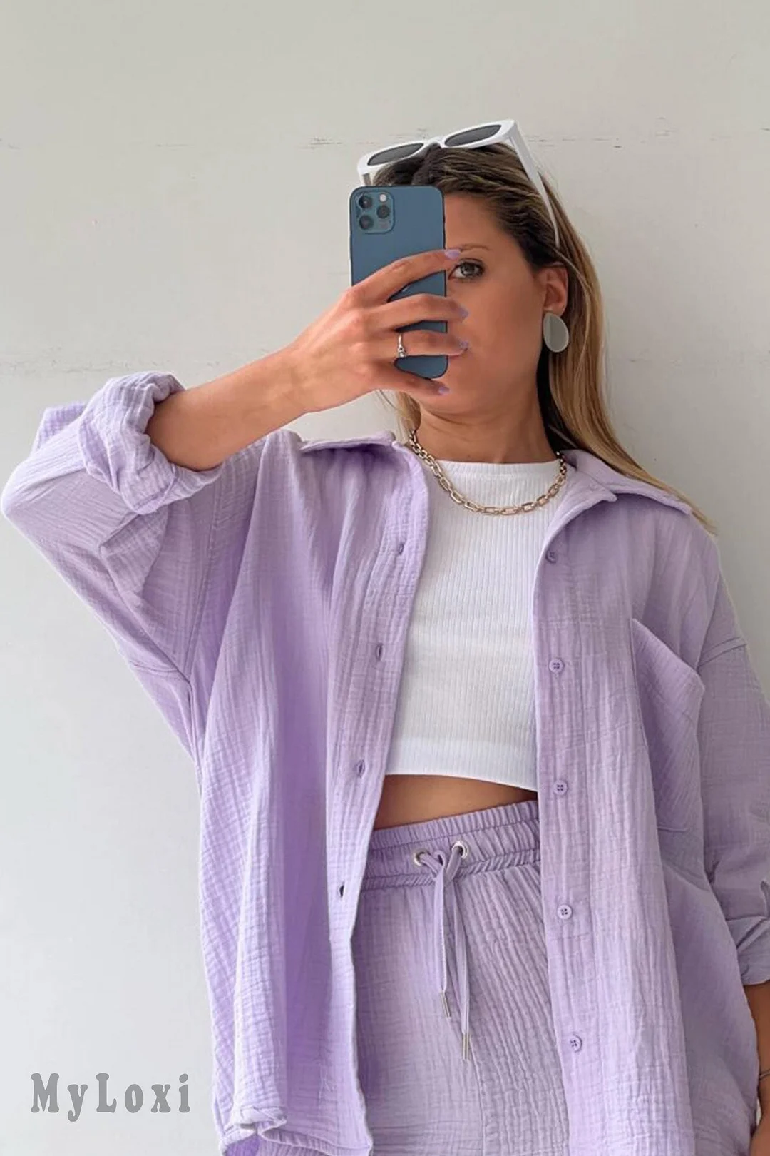 Long sleeve shirt short set