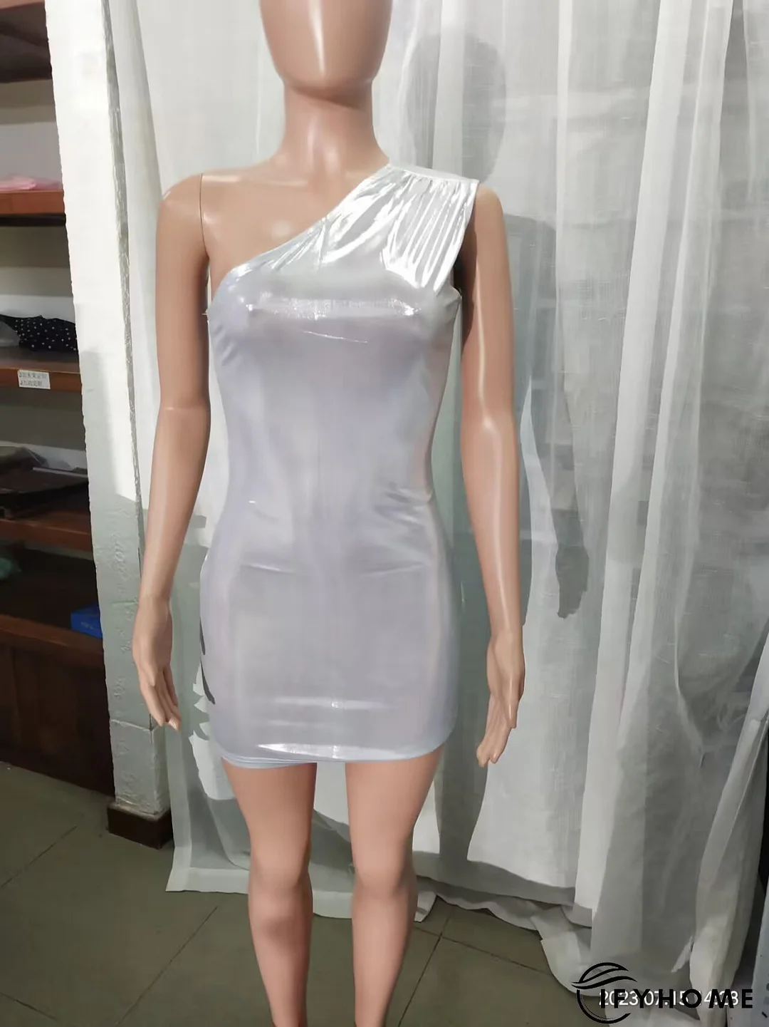 Fashion one-shoulder asymmetric pu Bodycon sexy nightclub dress | IFYHOME