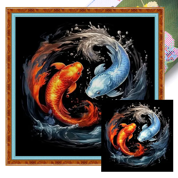 Tai Chi Yin Yang - Water Fire Fish (45*45cm) 11CT Stamped Cross Stitch gbfke