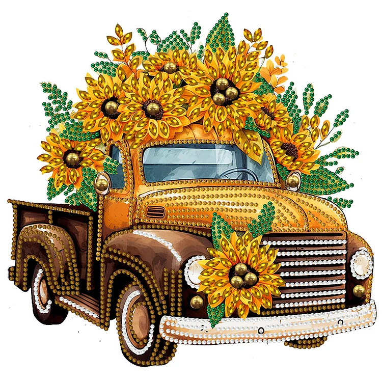 Sunflower Vintage Car 30*30CM(Canvas) Special Drill Diamond Painting gbfke