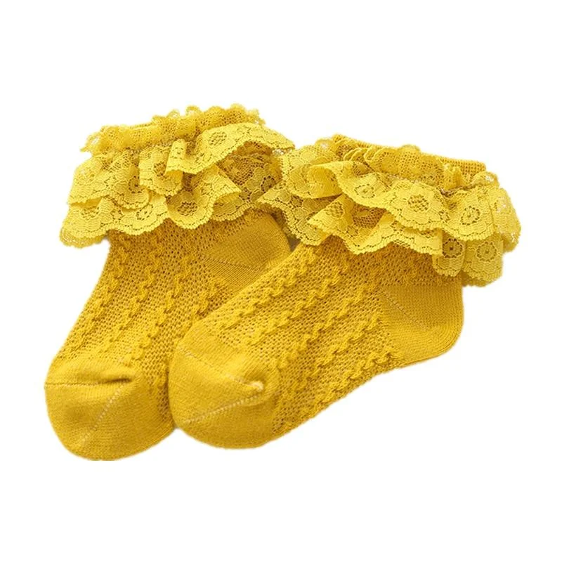 Baby Girl Socks Breathable Cotton Lace Ruffle Princess Mesh Socks Children Ankle Short Sock White Pink Yellow Girls Kids Toddler