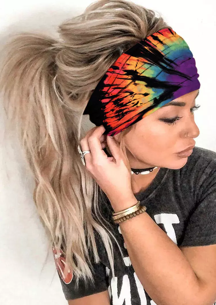 Reverse Tie Dye Rainbow Yoga Sport Wide Headband