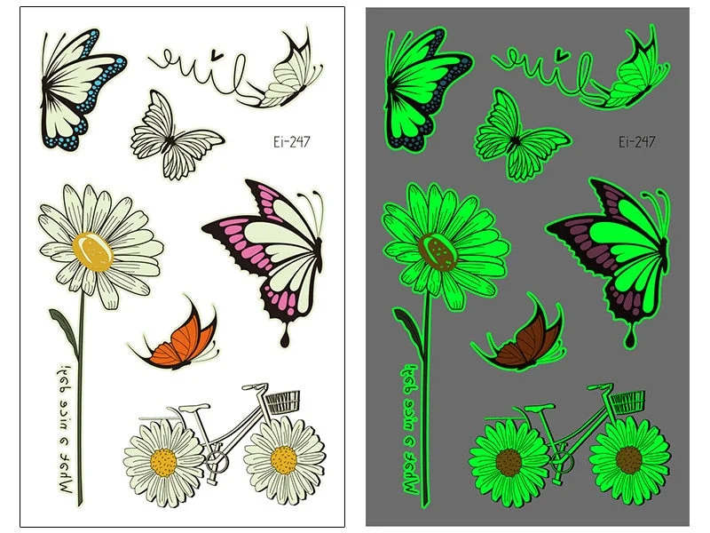 Night Luminous Tattoo Butterfly Starry Star Universe for Kids Fake Tattoo Glowing In Dark Waterproof Temporary Tattoo Stickers