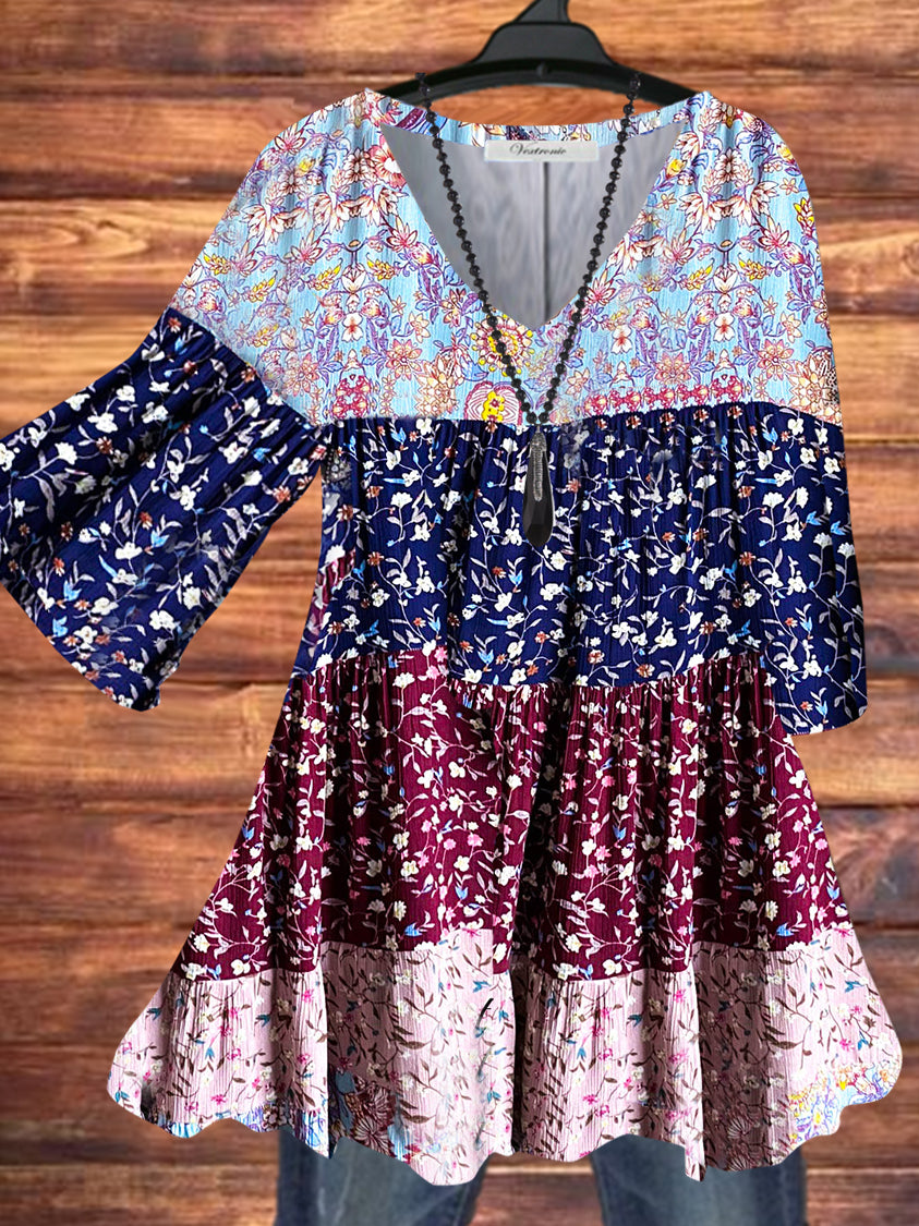 Women Half Sleeve V-neck Solid Color Dress