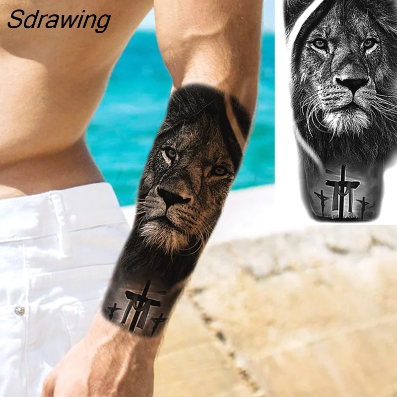 Sdrawing Realistic Black Devil Temporary Tattoos For Men Adult Tiger Pirate Skeleton Vampire Fake Tattoo Forearm Scary Tatoo Joker