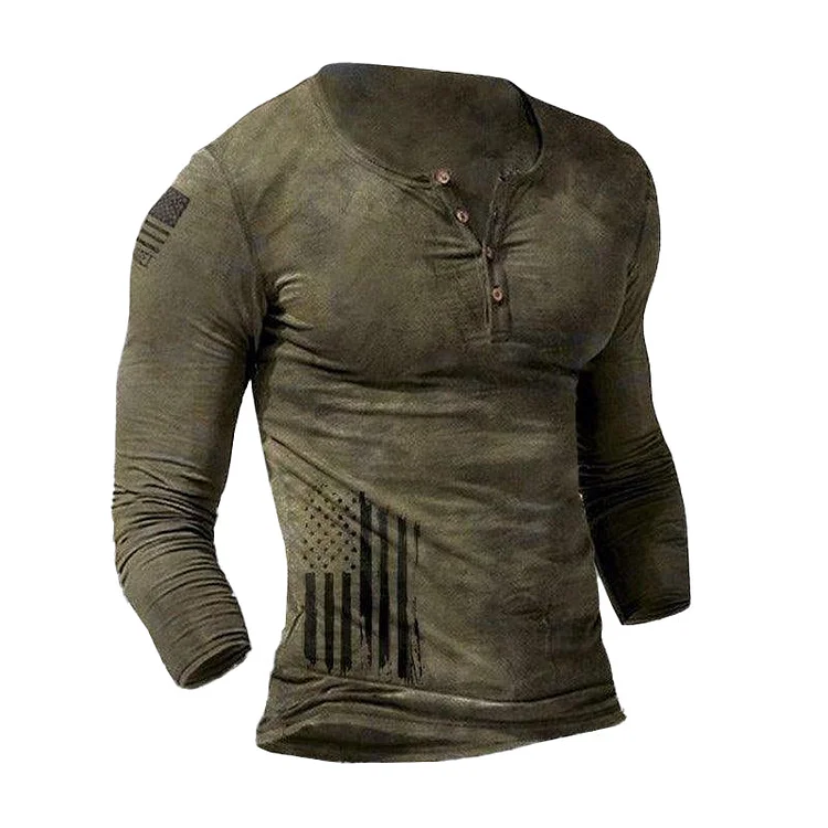 Men's Outdoor Comfortable Liberalism Print Long Sleeve