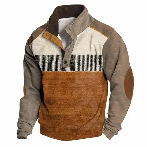Men's Vintage Stand Collar Button Down Everyday Sweatshirt