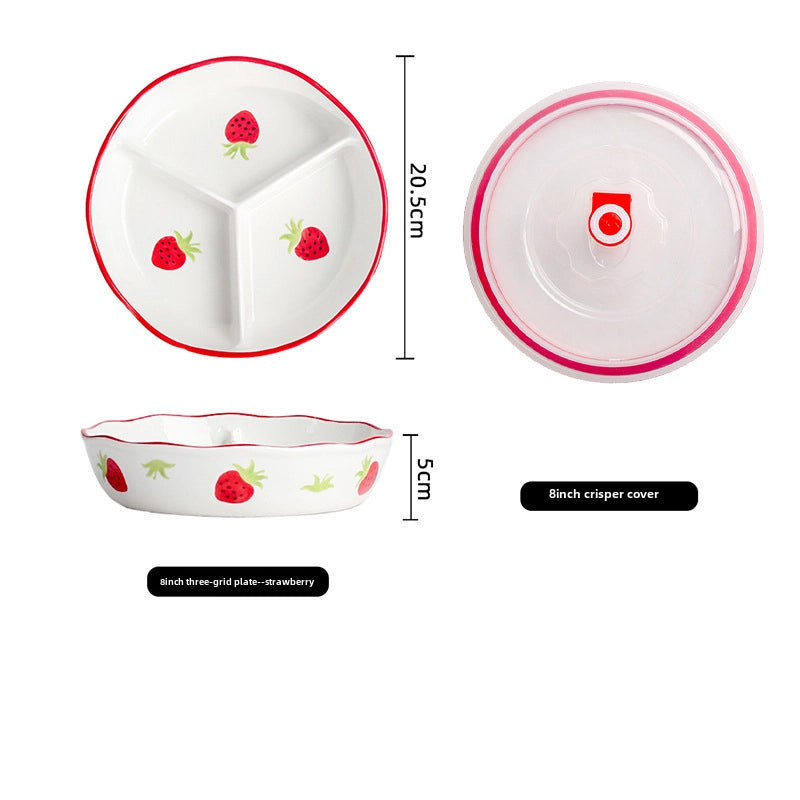 Ceramic Compartment Deep Bowl With Lid Sealed Partition Bowl Heat-resistant Microwave Oven Special Three-compartment Bowl Plate Snack Lunch Box