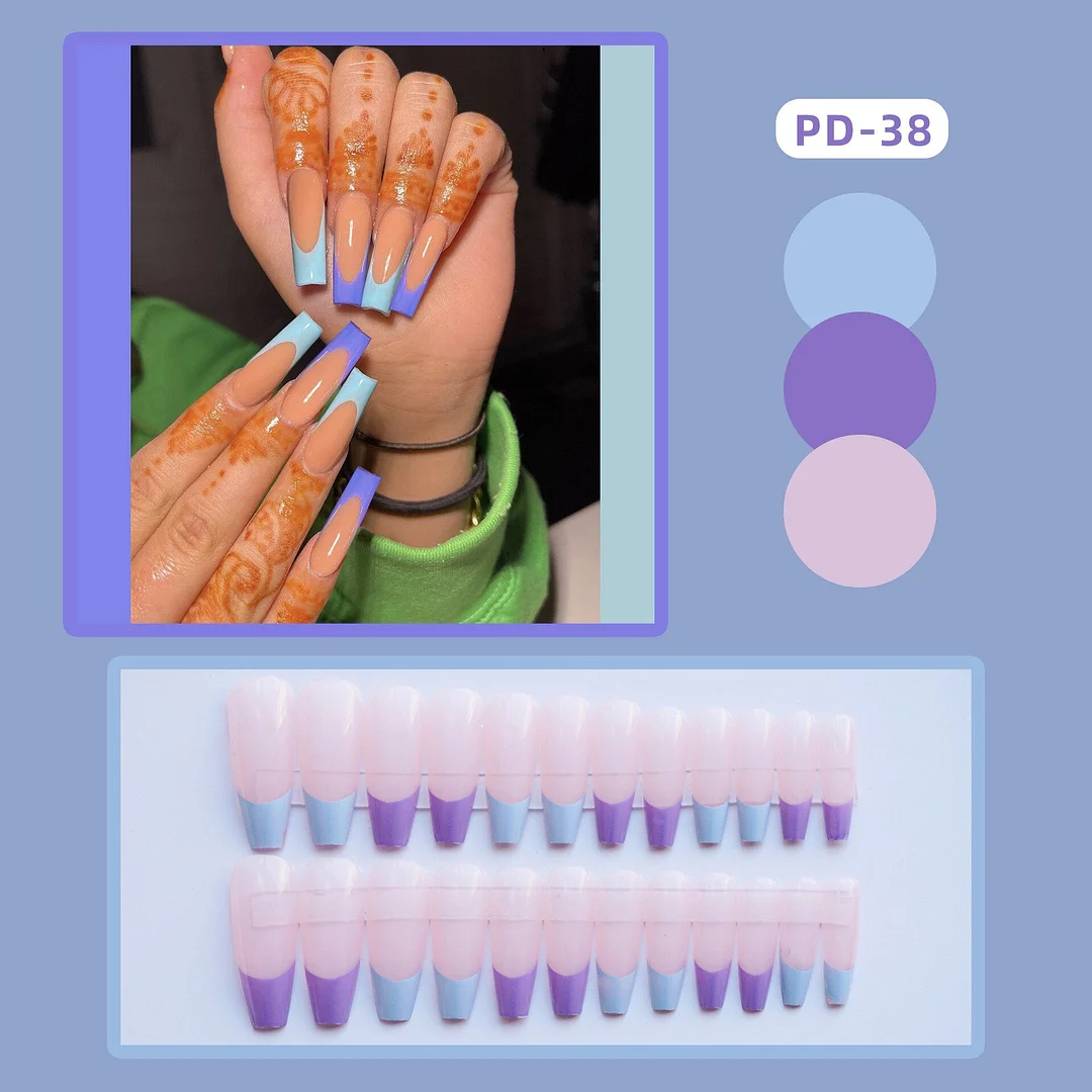 24PCS Shiny Crystals Nail Patch Sweet Style Glue Type Removable Long Paragraph Manicure Save Time False Nail Patch SANA889-Nail Inspo