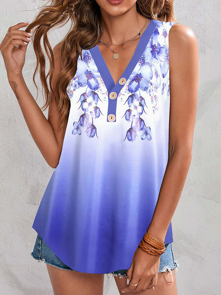 Women Long Sleeve V-neck Graphic Floral Printed Top