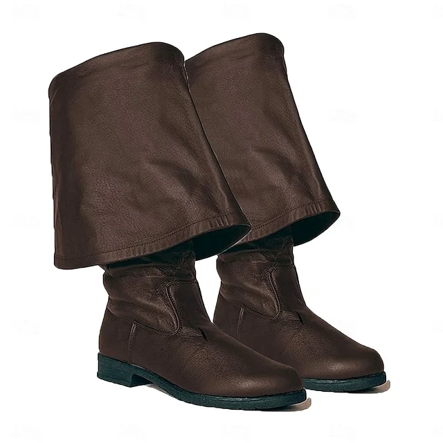 Medieval Renaissance Shoes Knee High Boots Flat Jazz Boots Pirate Viking Crusader Fancy Dress Men's Celtic Pirate Halloween Masquerade Performance Party & Evening LARP Adults Shoes
