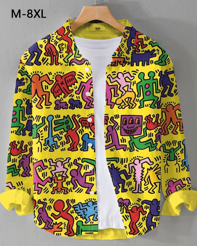 Men's Plus Size Graffiti Cartoon Character Art Long Sleeve Shirt