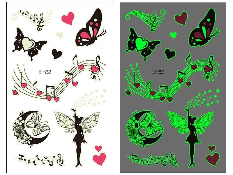 Night Luminous Tattoo Butterfly Starry Star Universe for Kids Fake Tattoo Glowing In Dark Waterproof Temporary Tattoo Stickers