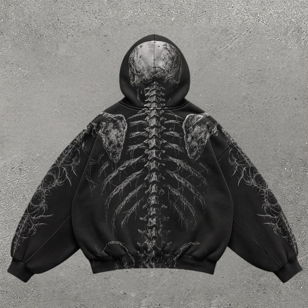 Gothic Full Skeleton & Ornate Print Hoodie