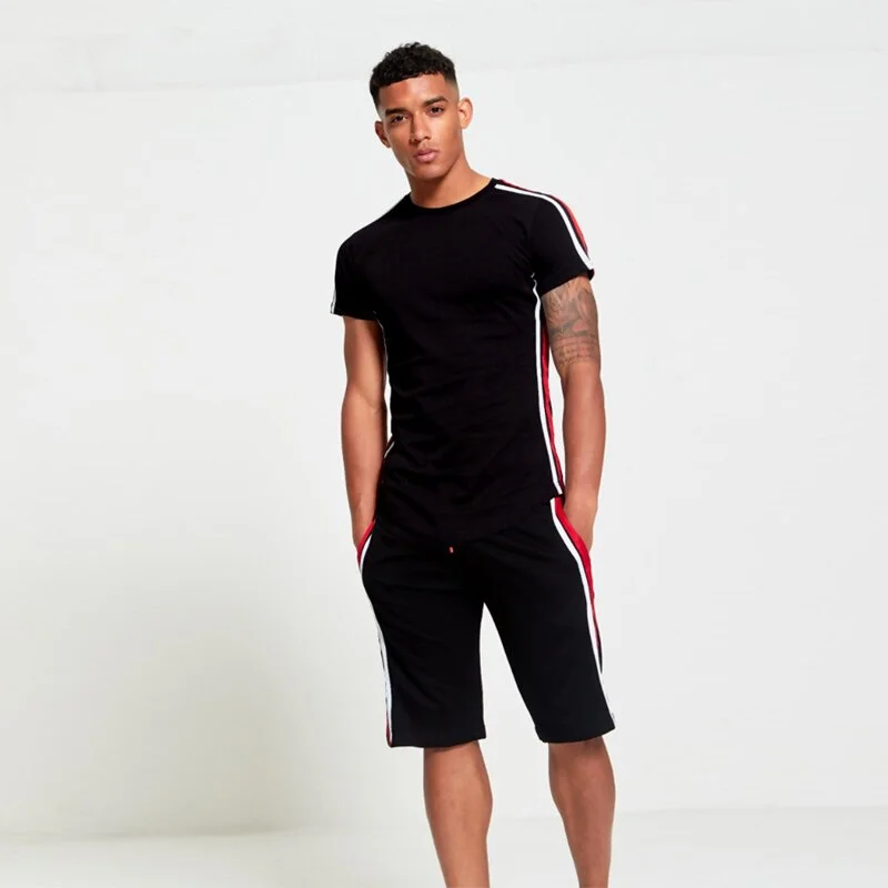 Aonga Summer Sets Men Casual Fashion Patchwork Short Sleeve T-Shirt Shorts Set Sports Suit Men Jogging Soccer Tracksuit Men