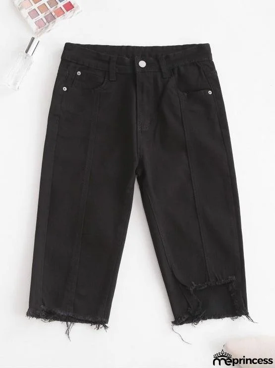 Y2K Uneven Hem Capri Jeans