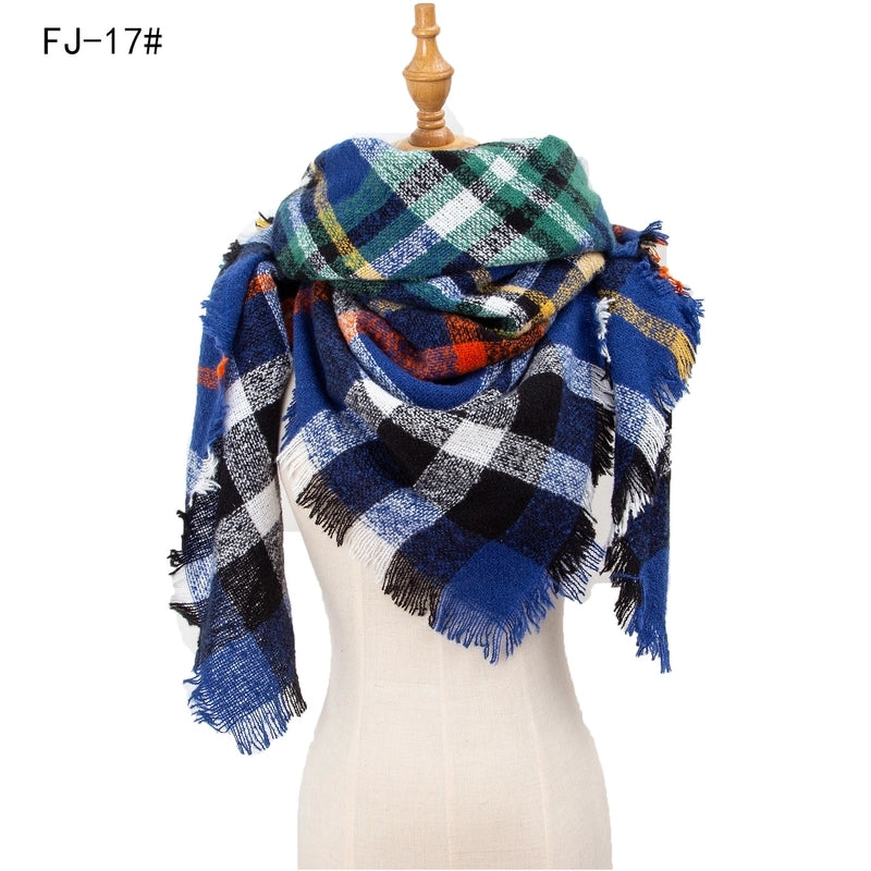 Hot Factory Direct Supply Autumn And Winter New Thickened Warm Circle Yarn Bristle Plaid Square Scarf For Women