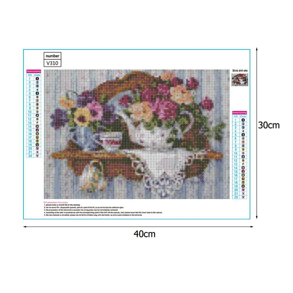 Diamond Painting - Full Round Drill - Flowers And Afternoon Tea(40*30cm)