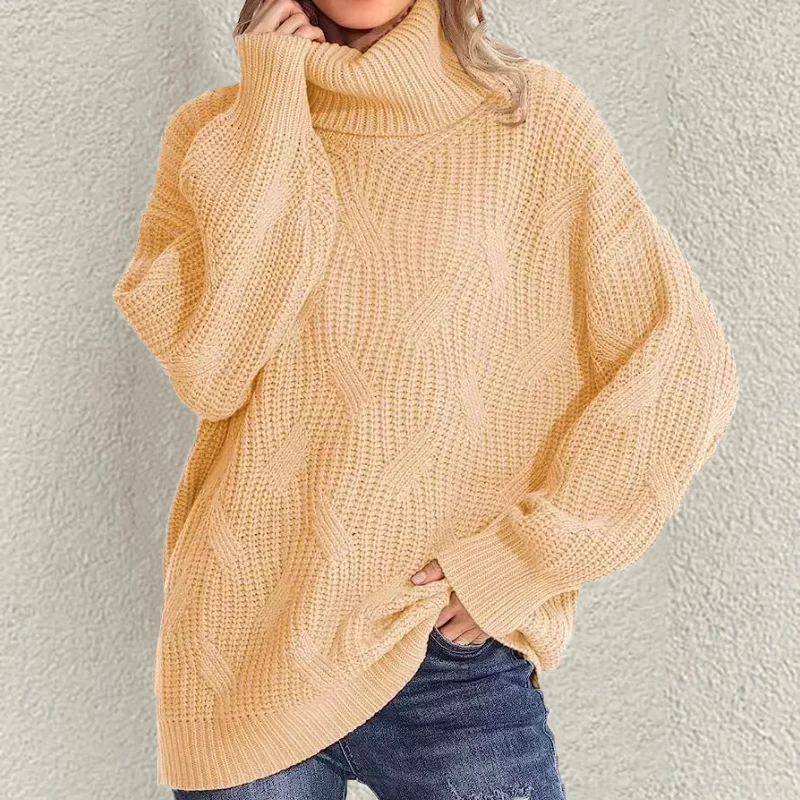 Retro Loose Turtleneck Cable Knitted Long Sleeve Sweater