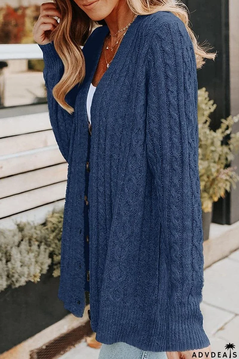 Casual Buttons Solid Color V Neck Cardigans(5 Colors)
