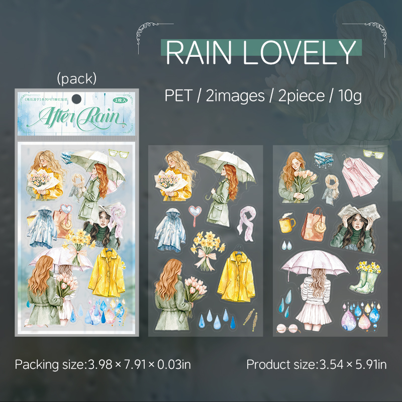 PET Sticker - Qignning After The Rain Series Vintage Plant Character Landscape 