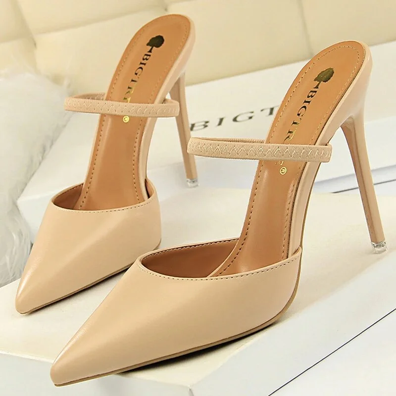 Abebey Shoes Sandals Women 2025 Summer High Heels Slippers Pu Heeled Sandals Stiletto Ladies Shoes Fashion Female Shoes Pumps