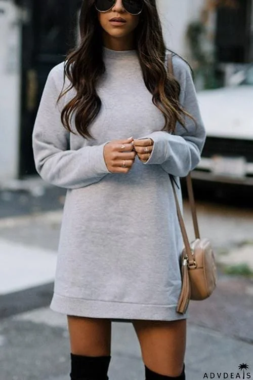 Simple Long Sleeve Hoodie Dress