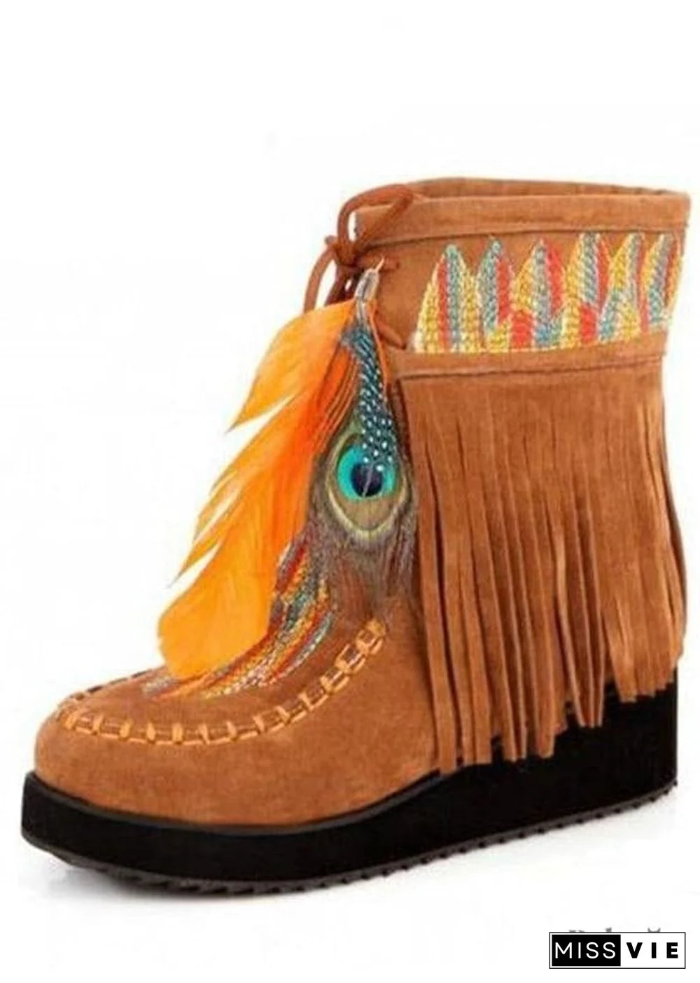 Indian Boho Feather and Fringe Boots