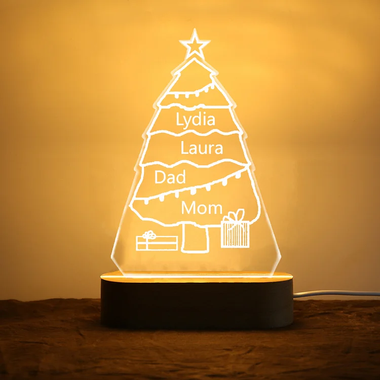 Kettenmachen Personalisiertes 4 Namen  Weihnachtsbaum Nachtlicht