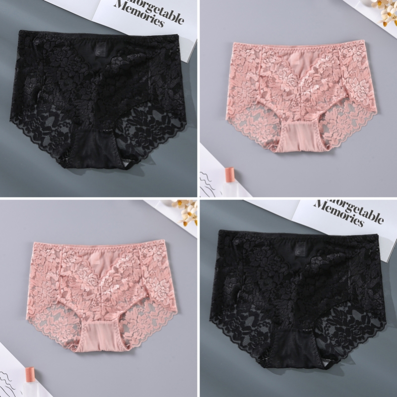 Lidudu 4PCS Lace High Waist Panties Seamless Fashion Women's Underwear Erotic Sexy Female Briefs Breathable Comfortable Ladies Lingerie