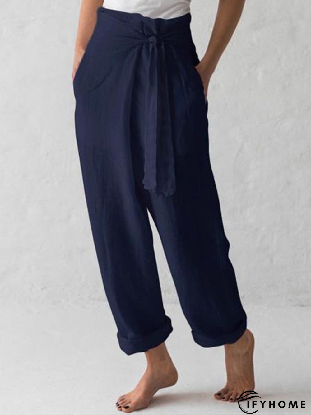 Women Belted High Waist Casual Wide Leg Harem Pants | IFYHOME
