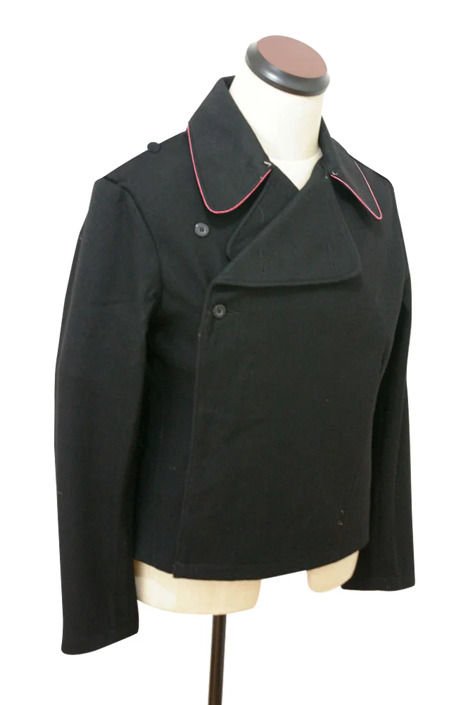   Elite German Hot Pink Collar Thread Panzer Black Wool Wrap Jacket German-Uniform