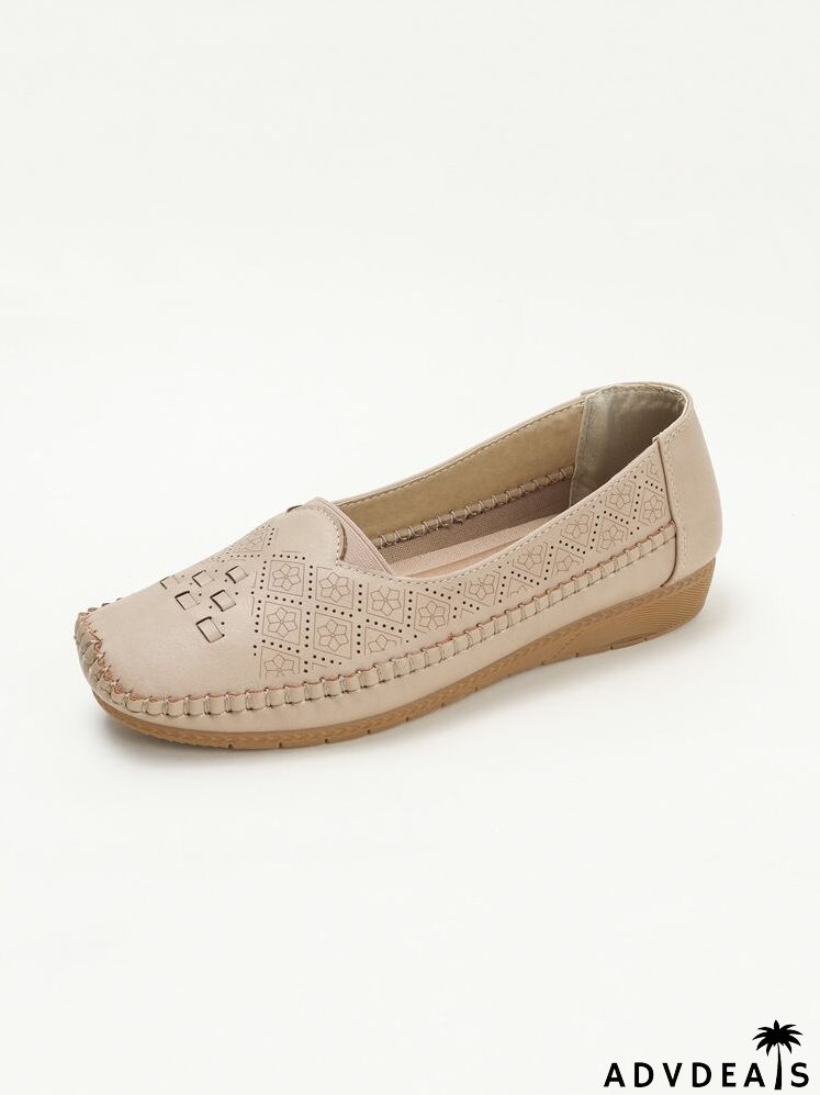 Perforated & Stitch Detail Square Toe Flats