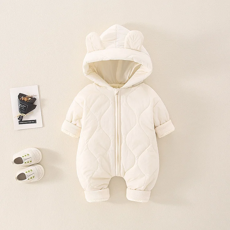 Baby Boy/Girl Solid Color Long Sleeve Hooded Fluff Romper