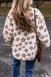 Women's Warm Flower Pattern Button Up Fleece Jacket Coat
