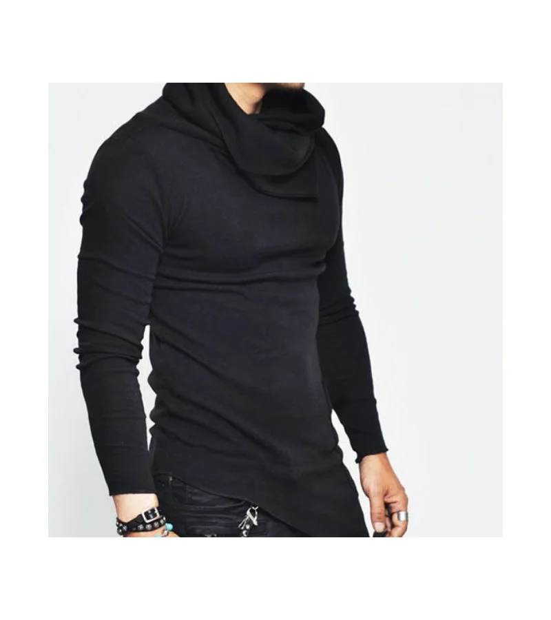 Men Heap Collar Irregular Hem Casual Sweashirt M-4XL