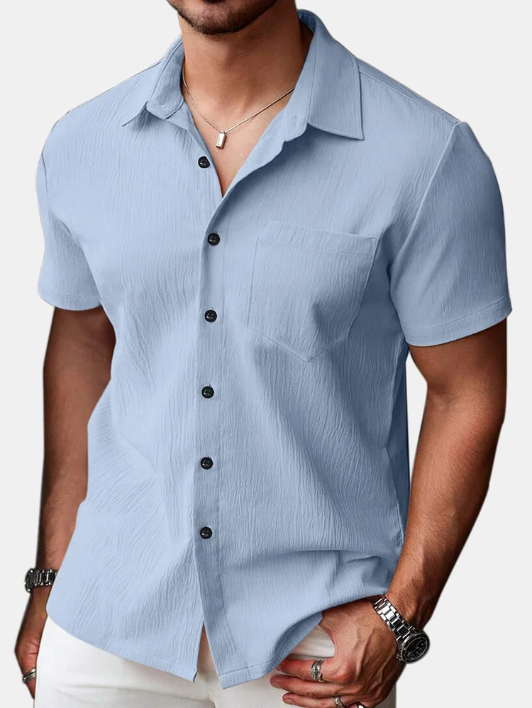 Men's Daily Simple Cotton And Linen Solid Color Short-sleeved Shirt